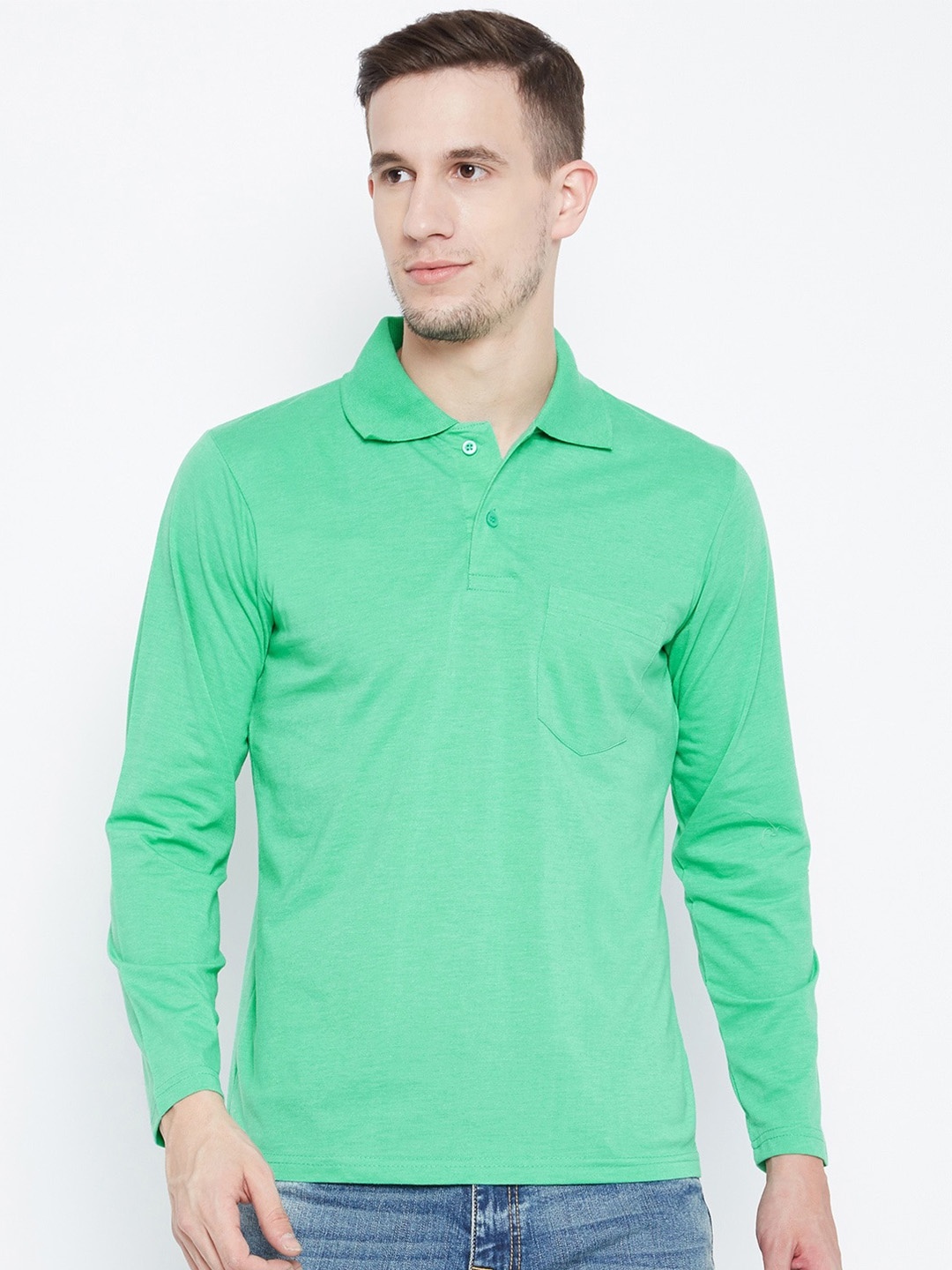 

Camey Polo Collar Long Sleeves Cotton T-shirt, Green