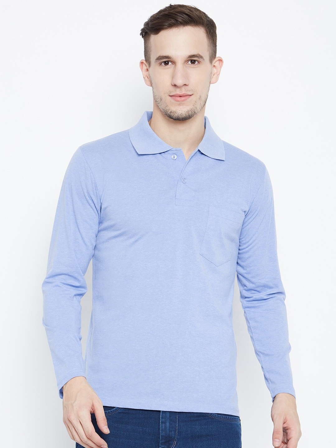 

Camey Polo Collar Long Sleeves Cotton T-shirt, Blue