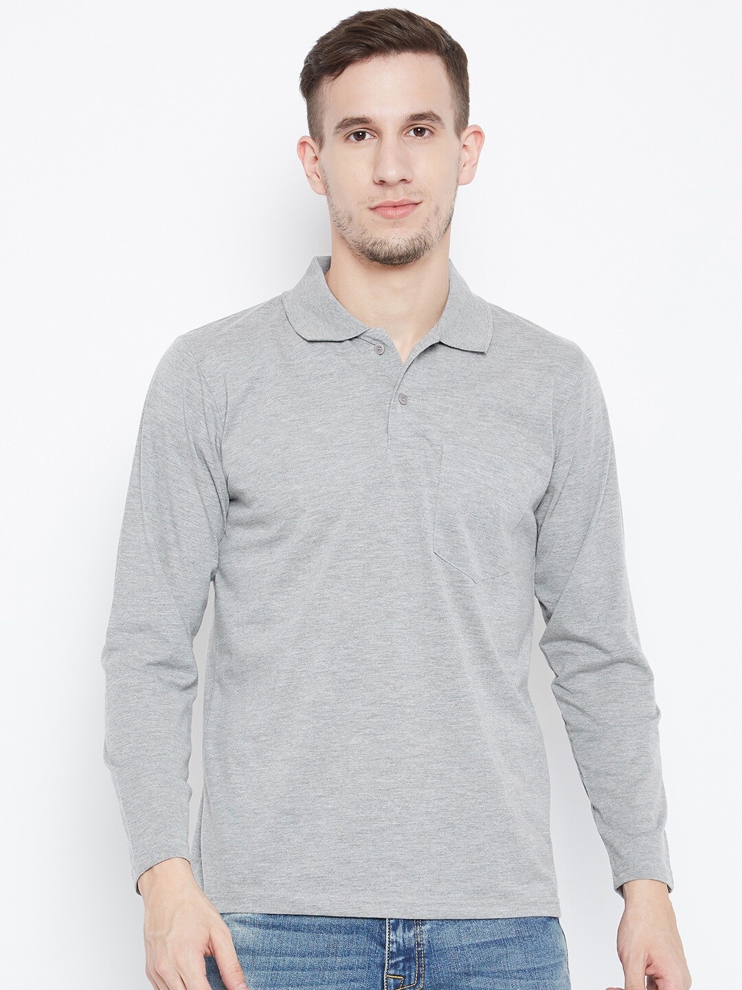 

Camey Polo Collar Cotton T-shirt, Grey