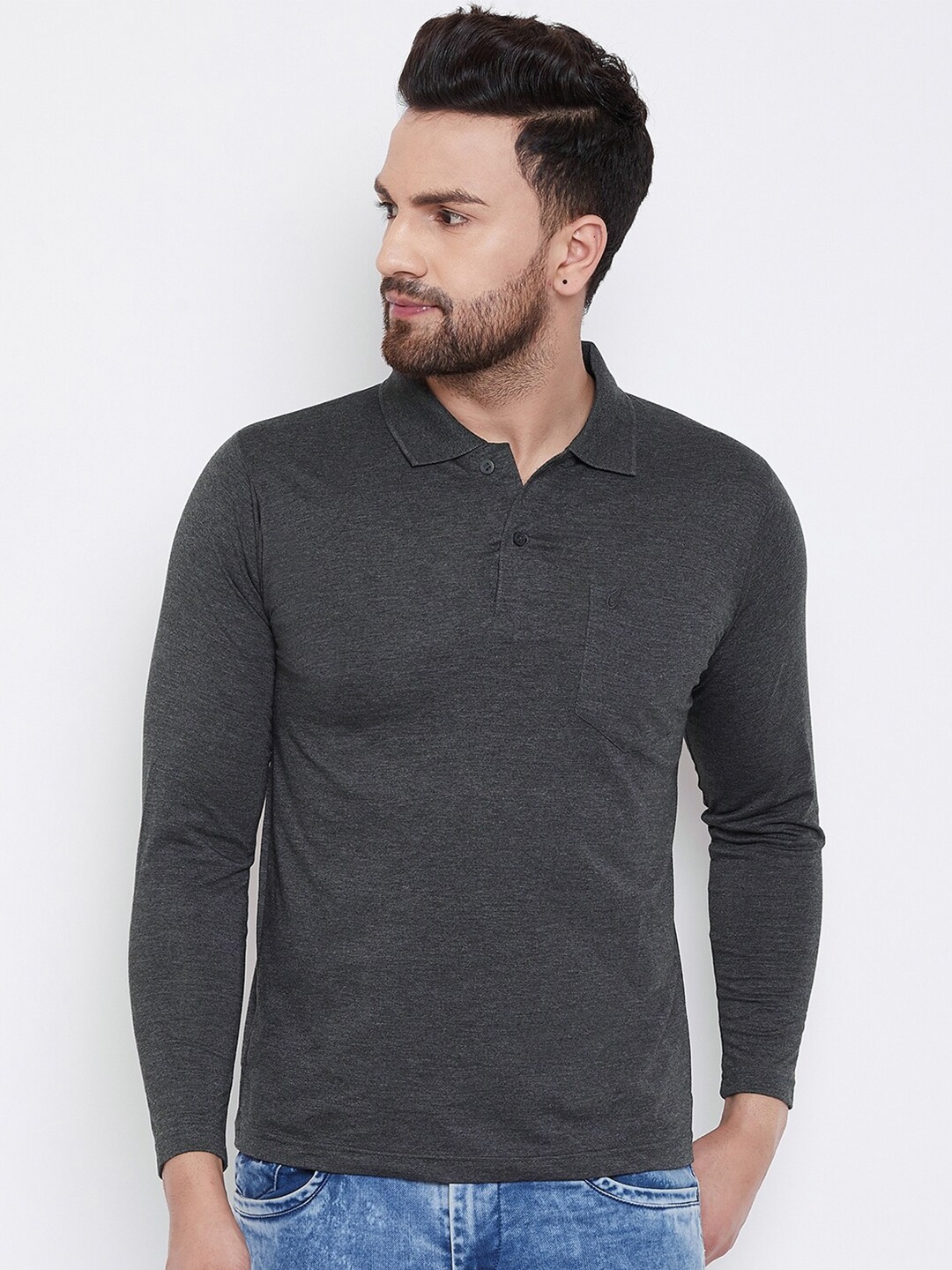 

Camey Polo Collar Cotton T-Shirt, Charcoal