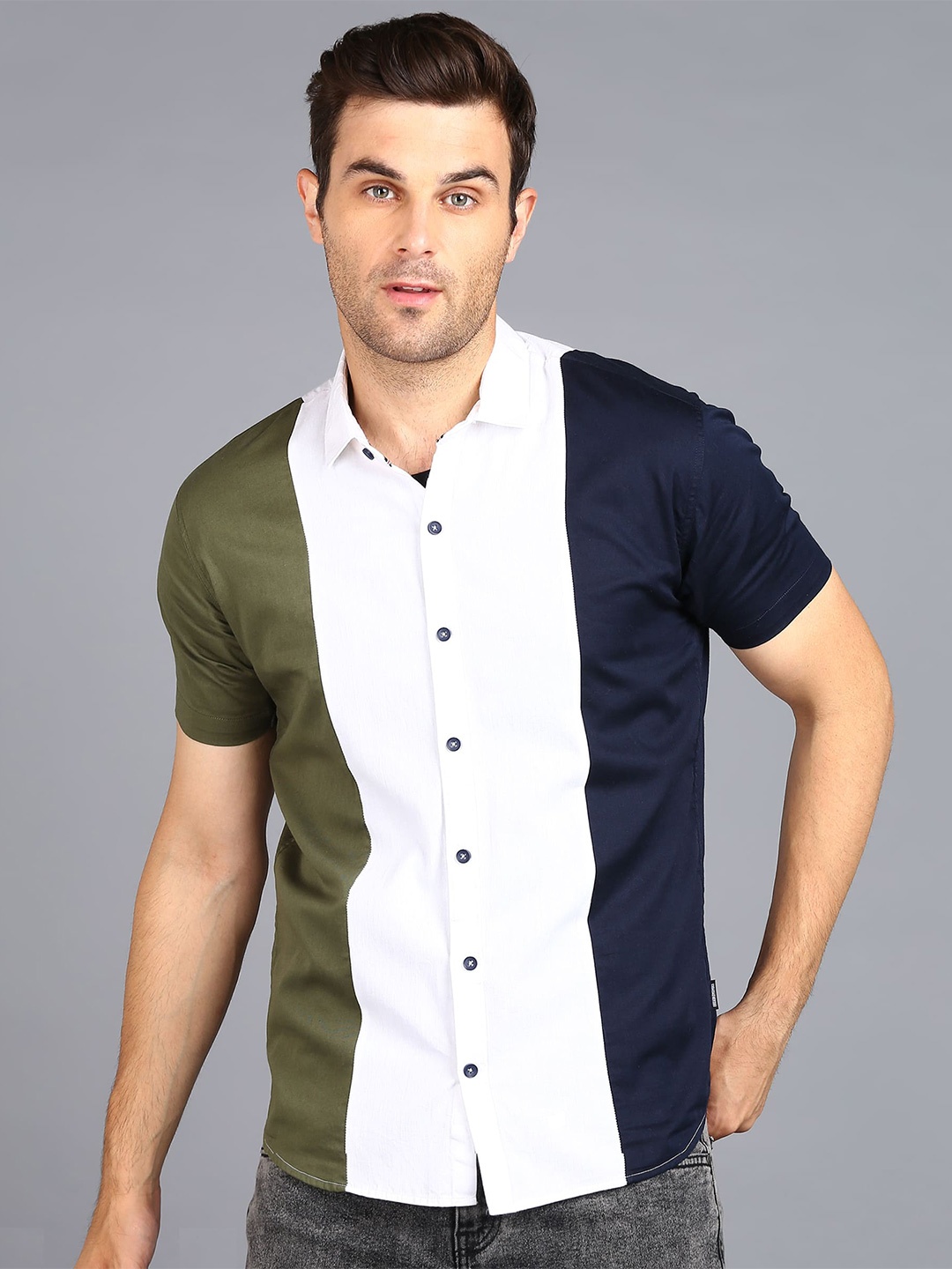 

Urbano Fashion Colourblocked Slim Fit Cotton Casual Shirt, Blue