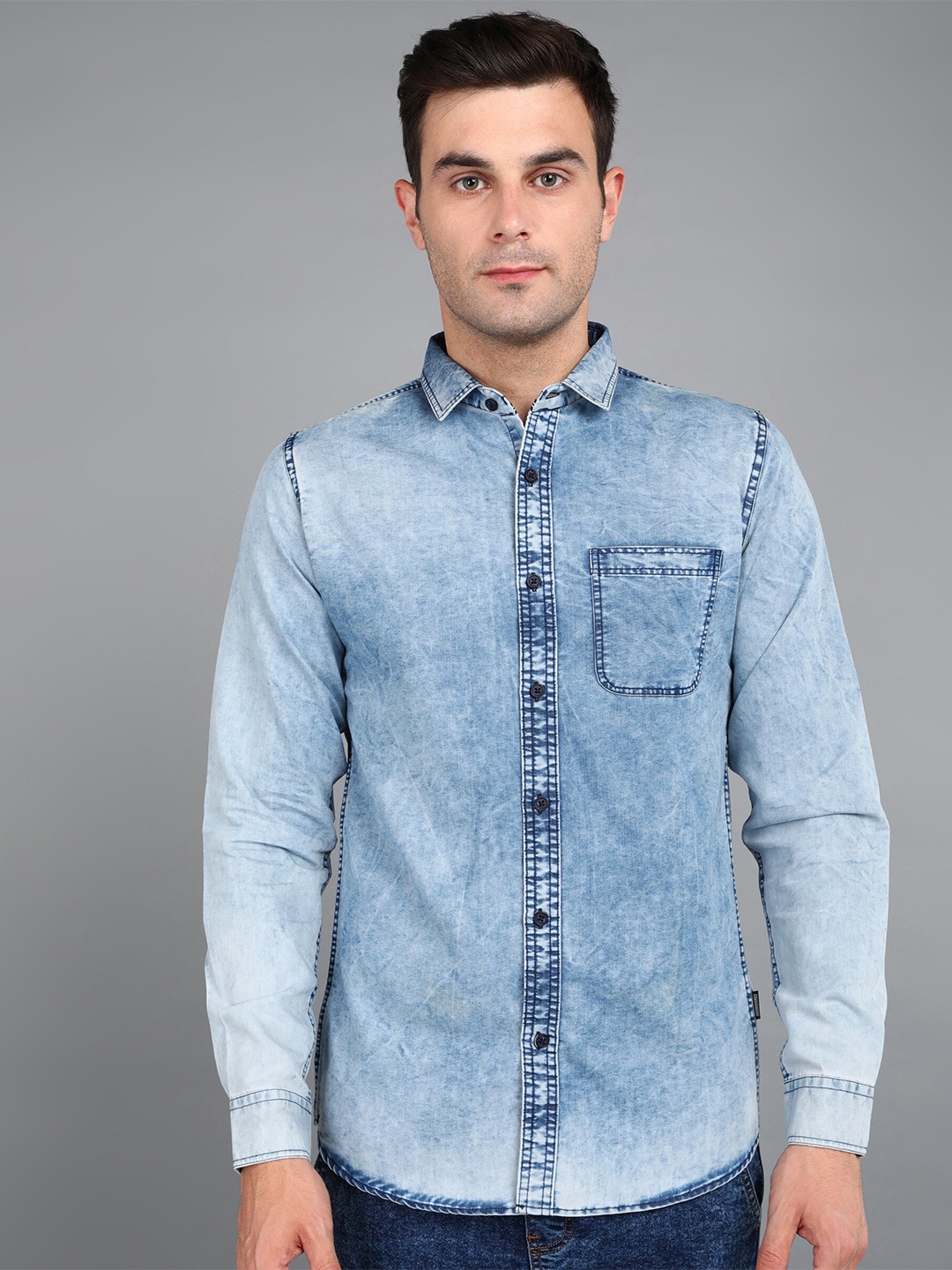 

Urbano Fashion Faded Slim Fit Denim Casual Shirt, Blue