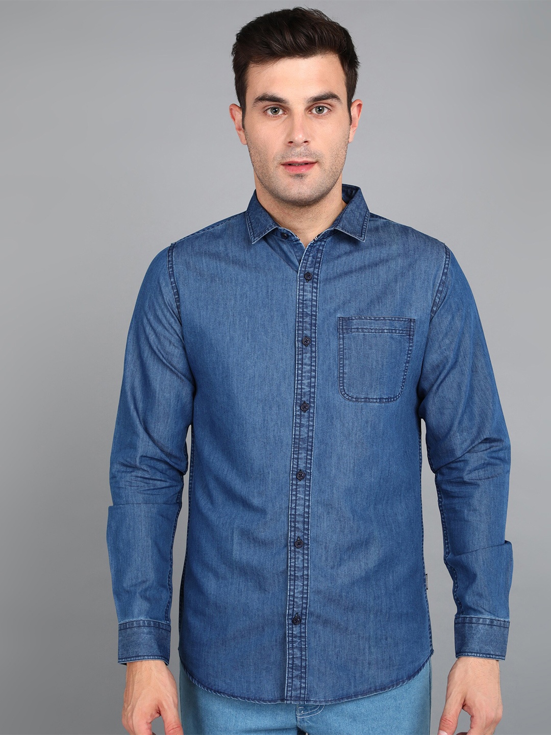 

Urbano Fashion Faded Slim Fit Denim Casual Shirt, Blue