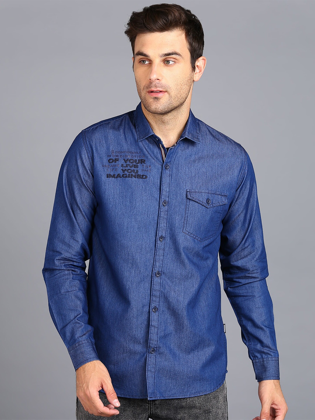 

Urbano Fashion Slim Fit Opaque Denim Casual Shirt, Blue