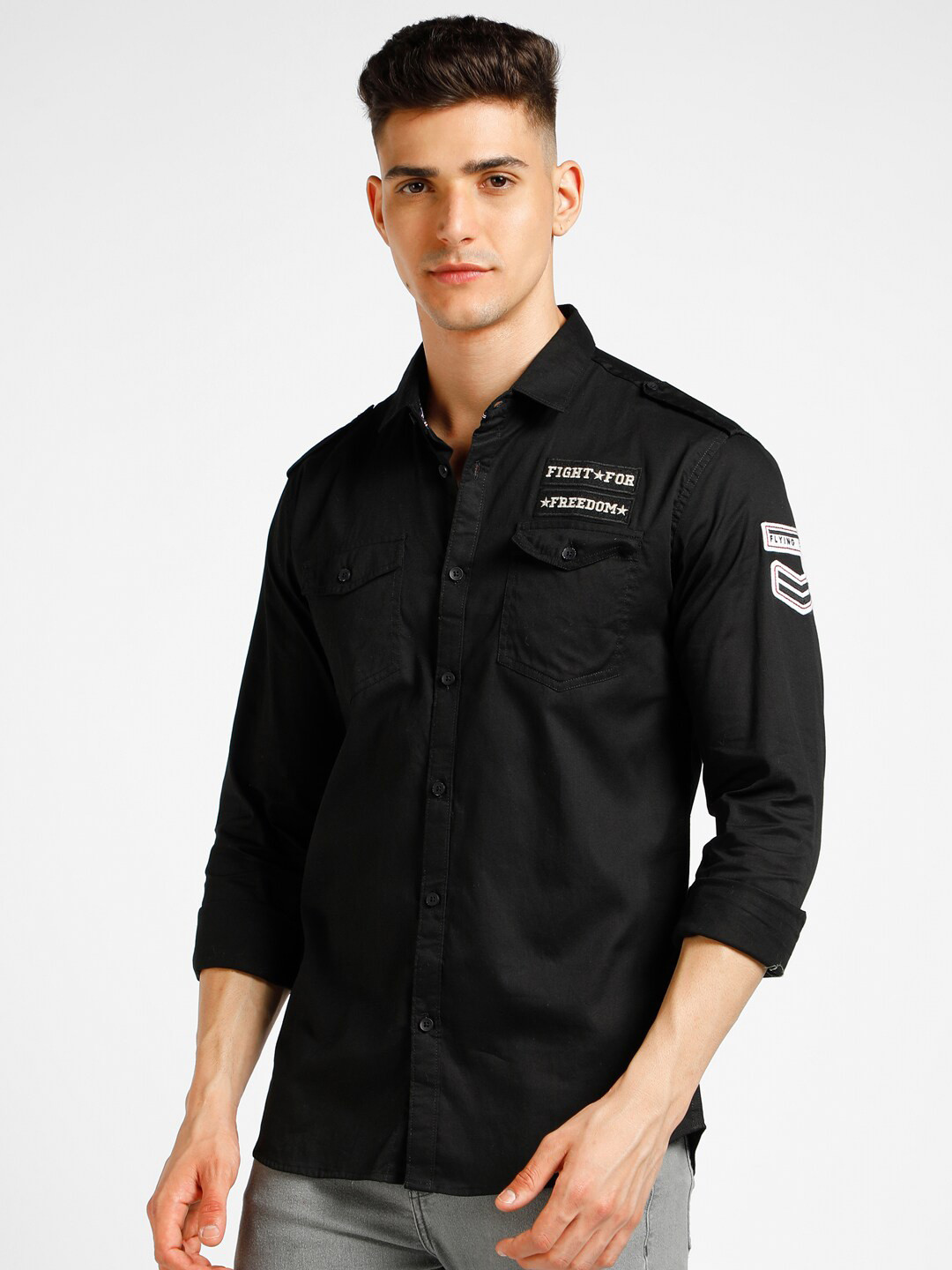 

Urbano Fashion Slim Fit Opaque Pure Cotton Casual Shirt, Black