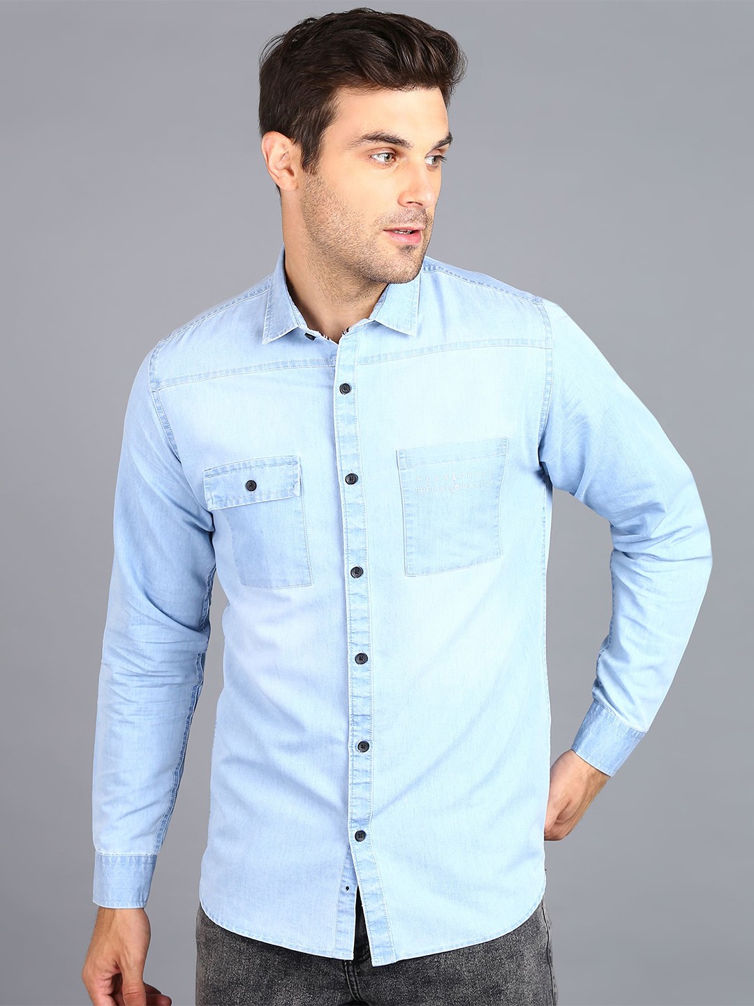 

Urbano Fashion Slim Fit Opaque Denim Casual Shirt, Blue