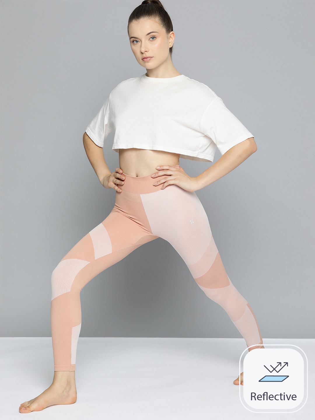 

HRX by Hrithik Roshan Rapid Dry Antimicrobial Seamless Training or Gym Tights, Peach