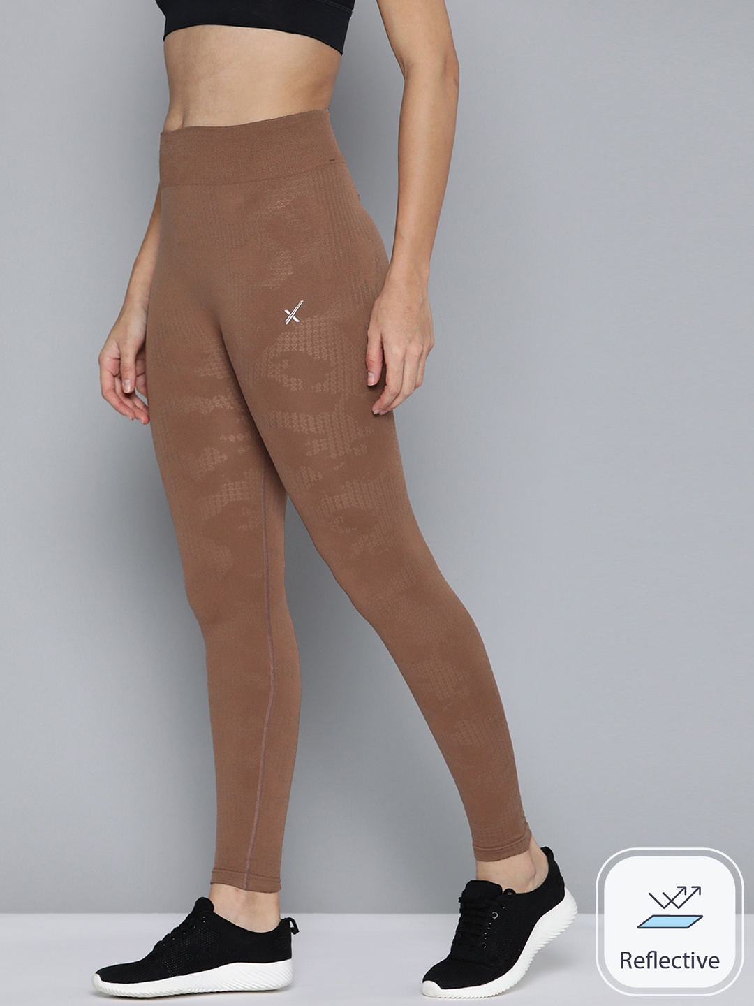 

HRX by Hrithik Roshan Printed Reflective Seamless Yoga Tights, Brown