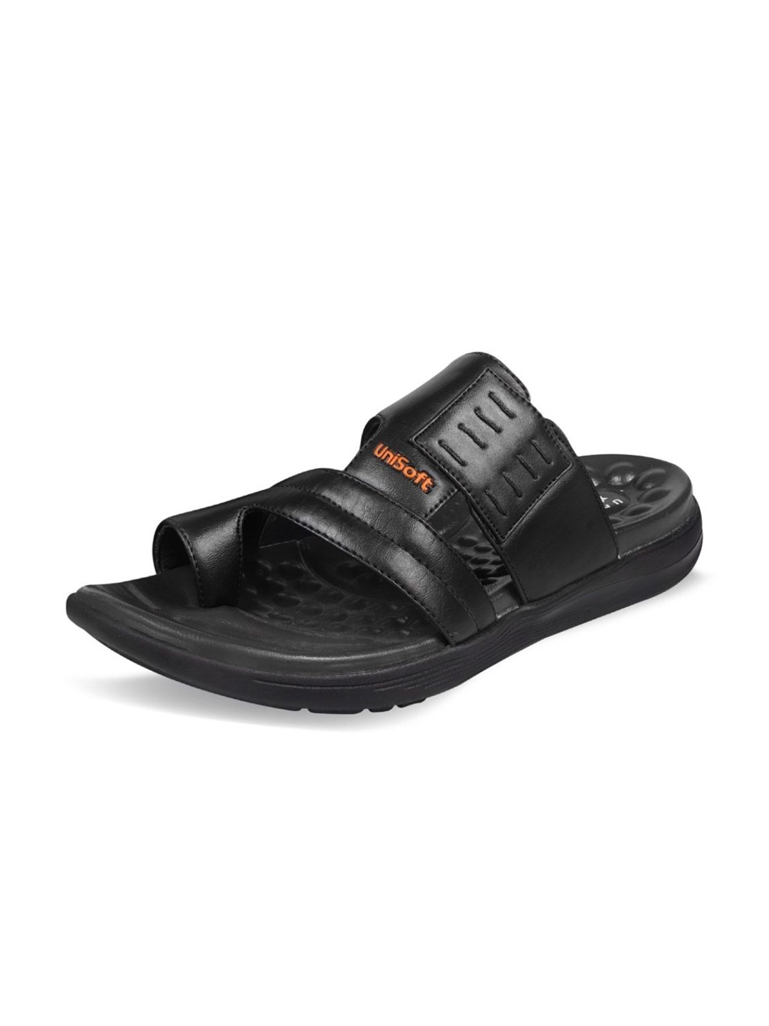 

UNISTAR Men Self Design Open One Toe Comfort Sandals, Black