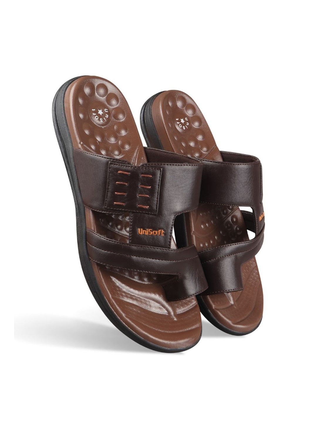 

UNISTAR Men Self Design Open One Toe Comfort Sandals, Brown