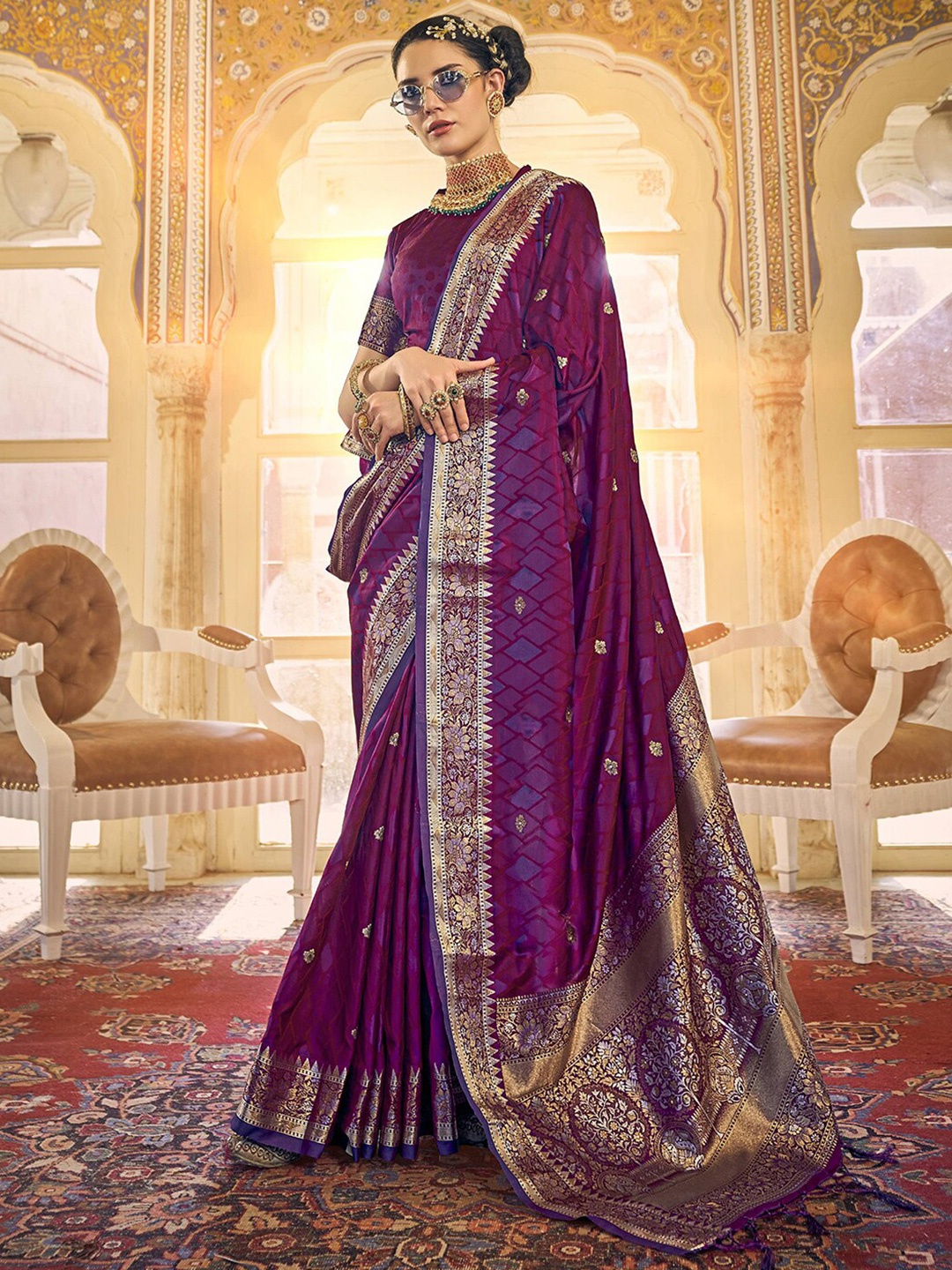 

Mitera Woven Design Zari Saree, Purple