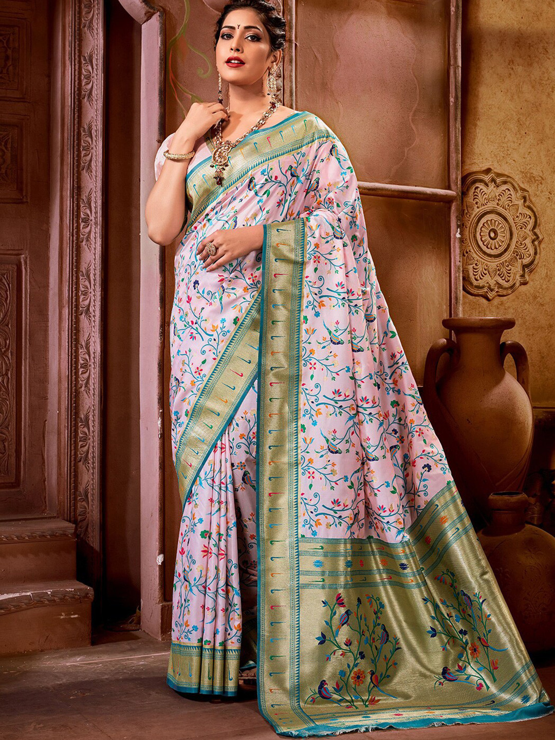 

Mitera Woven Design Zari Paithani Saree, Pink