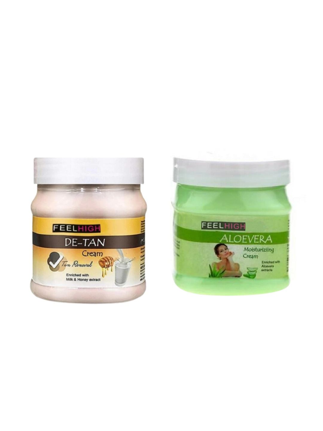 

FEELHIGH Set Of 2 De-Tan Removal & Aloe Vera Face & Body Cream - 500 ml Each, Green