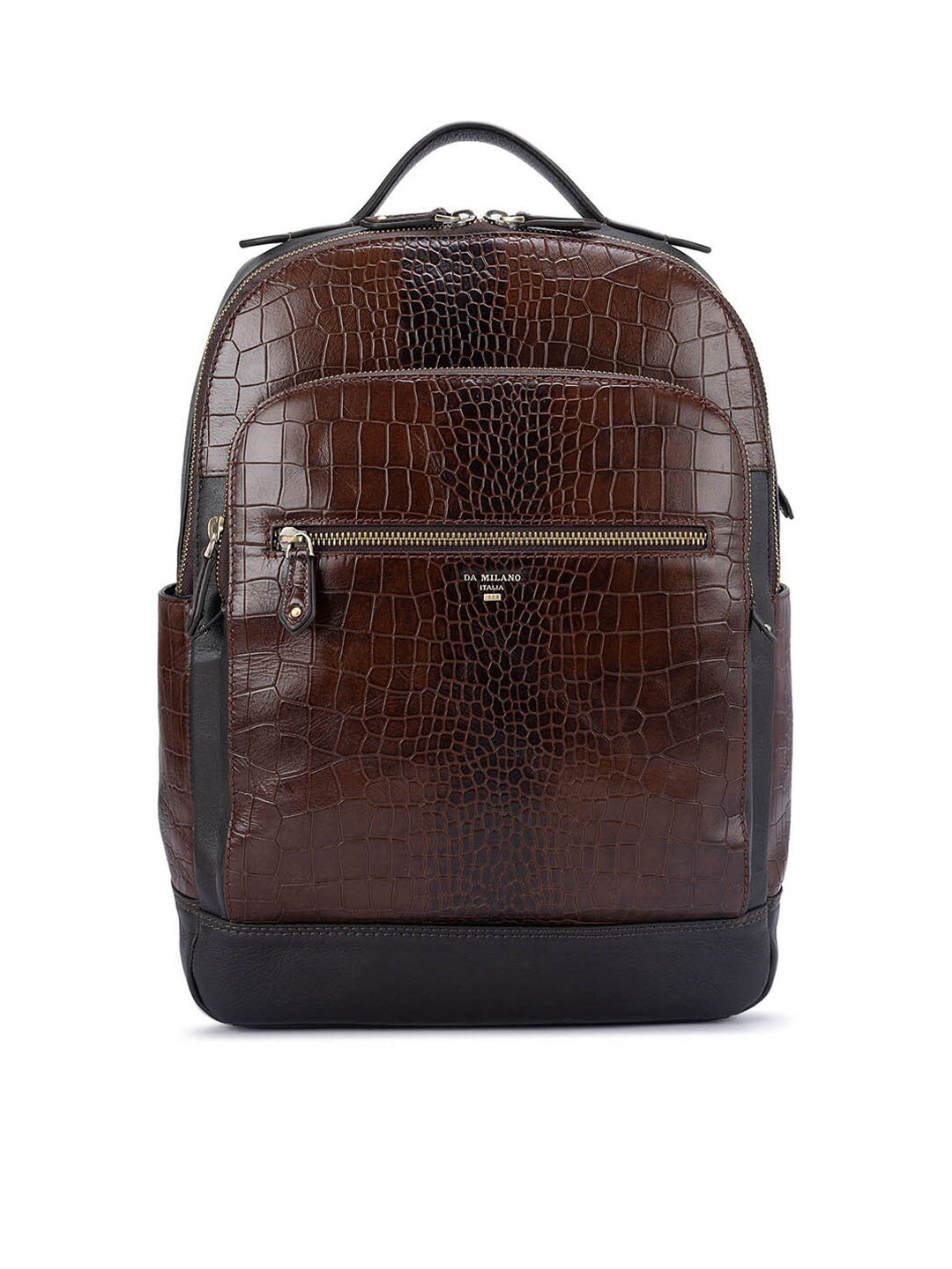 

Da Milano Unisex Textured Leather Backpack, Brown