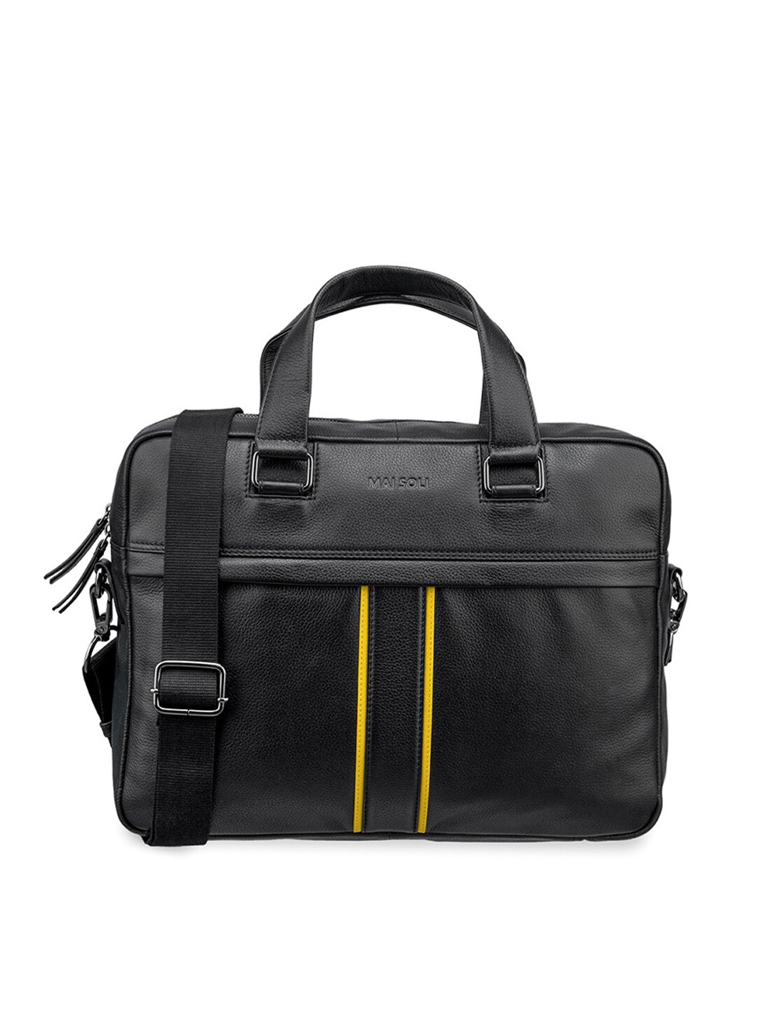 

MAI SOLI Men Boston Genuine Leather Laptop Bag, Black