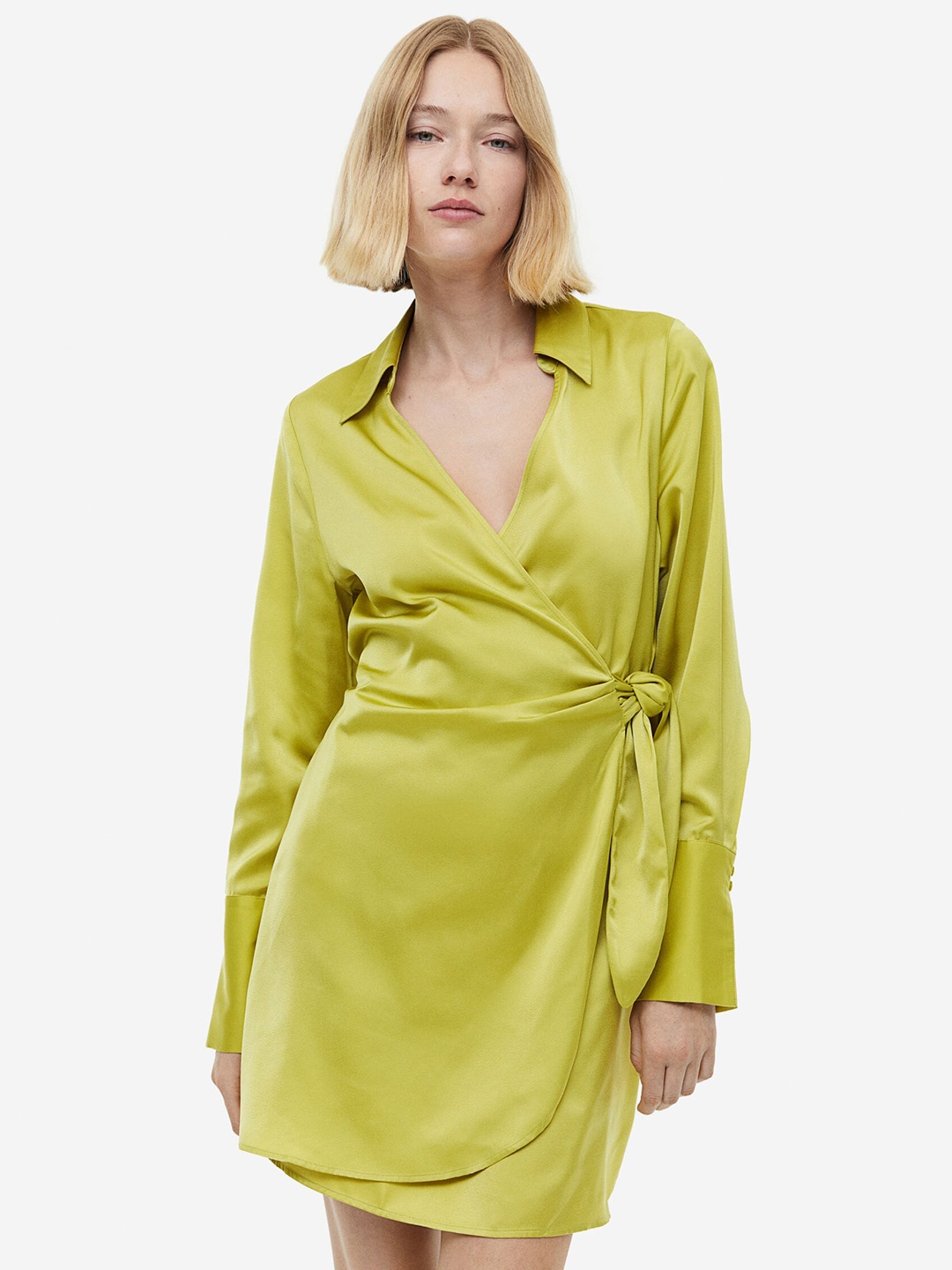 

H&M Satin Wrap Dress, Yellow