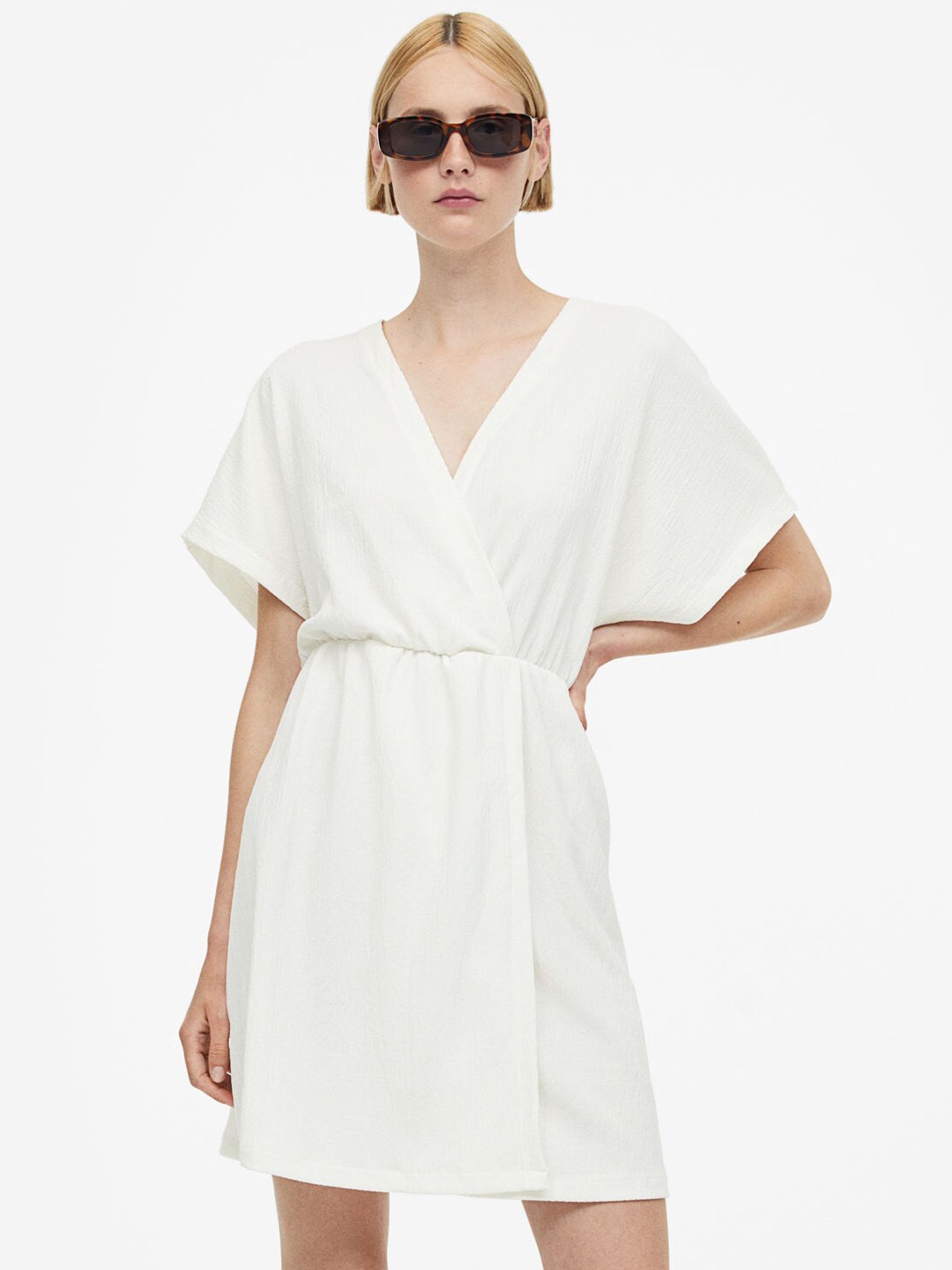 

H&M Crinkled Wrap Dress, White