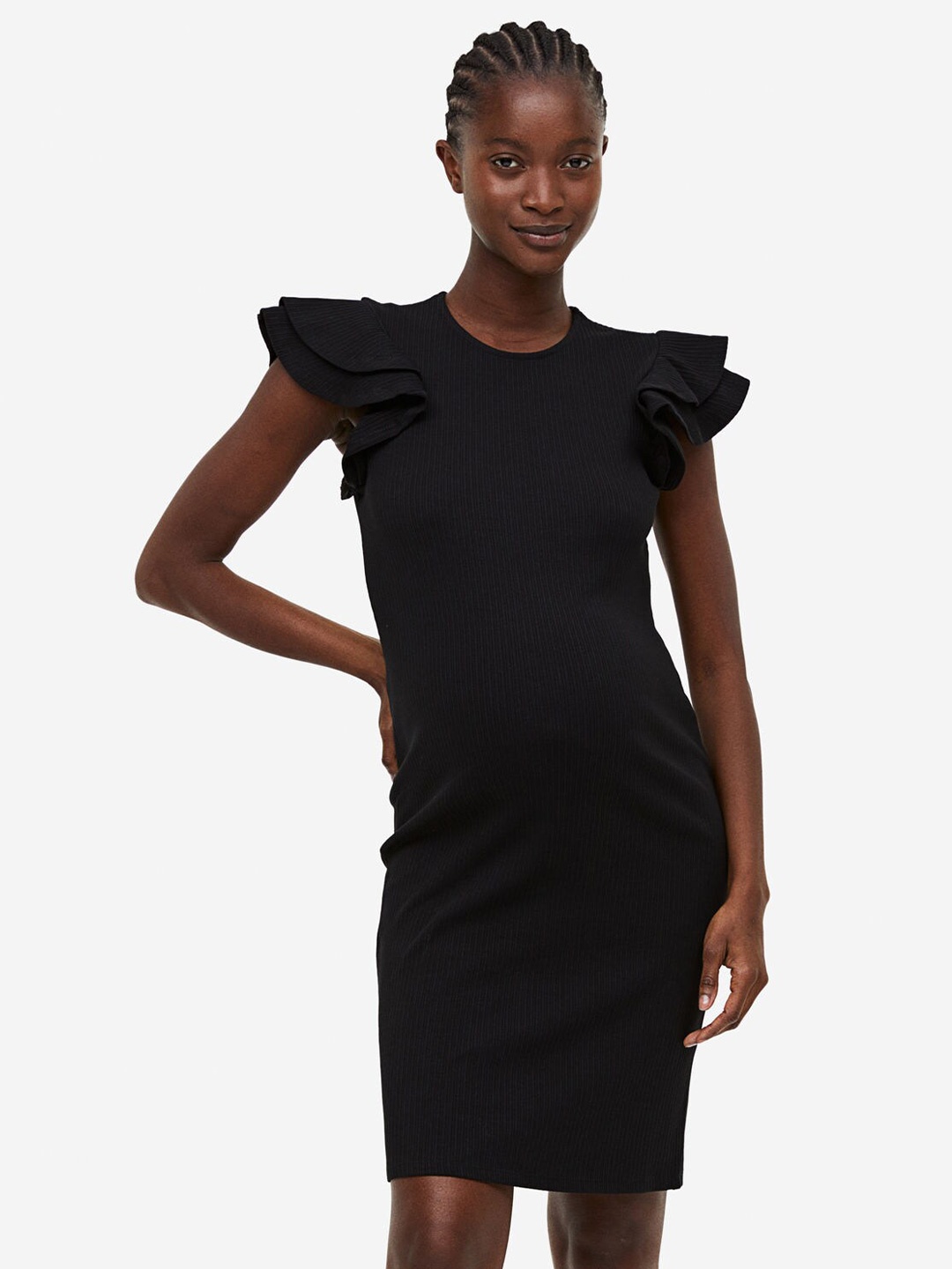 

H&M MAMA Flutter-Sleeved Dress, Black