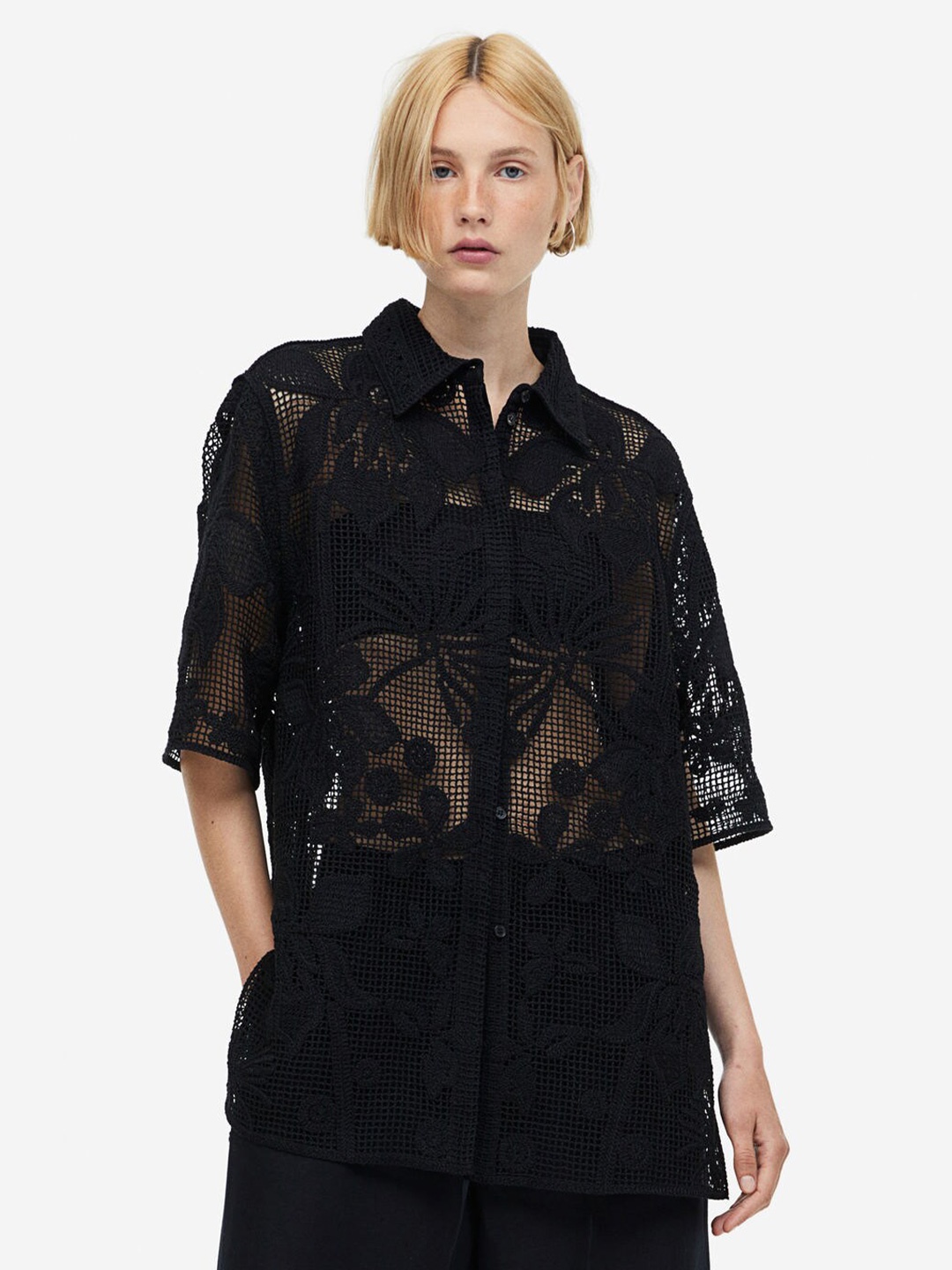 

H&M Crochet Look Shirt, Black