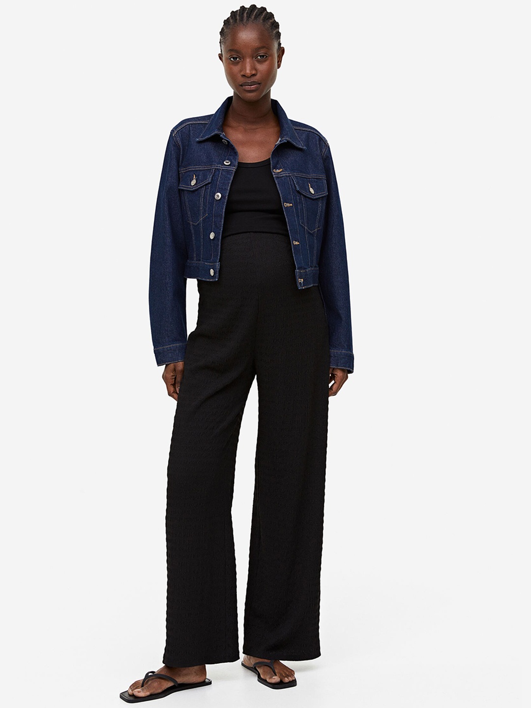 

H&M MAMA Textured Jersey Trousers, Black