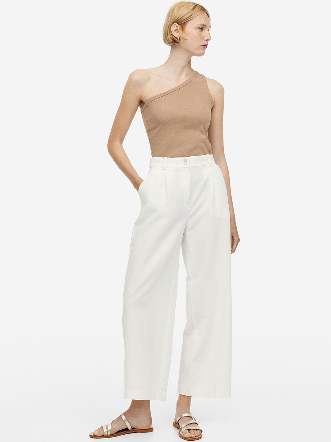 

H&M Women Linen-Blend Trousers, White