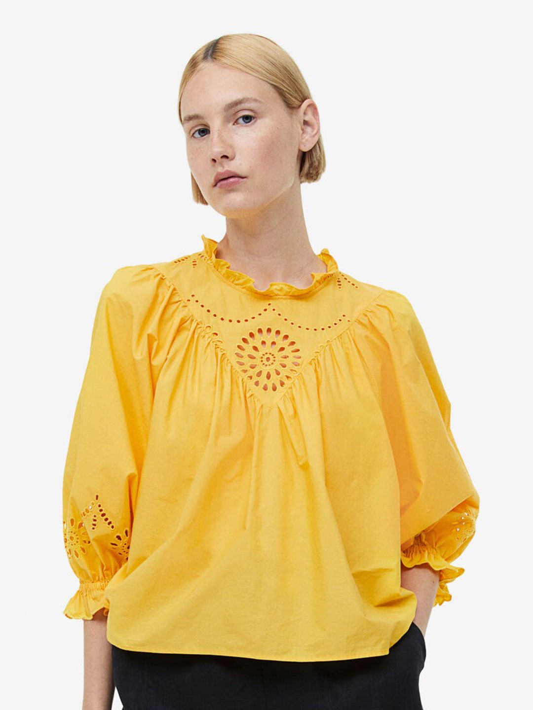 

H&M Broderie Anglaise Cotton Blouse, Yellow
