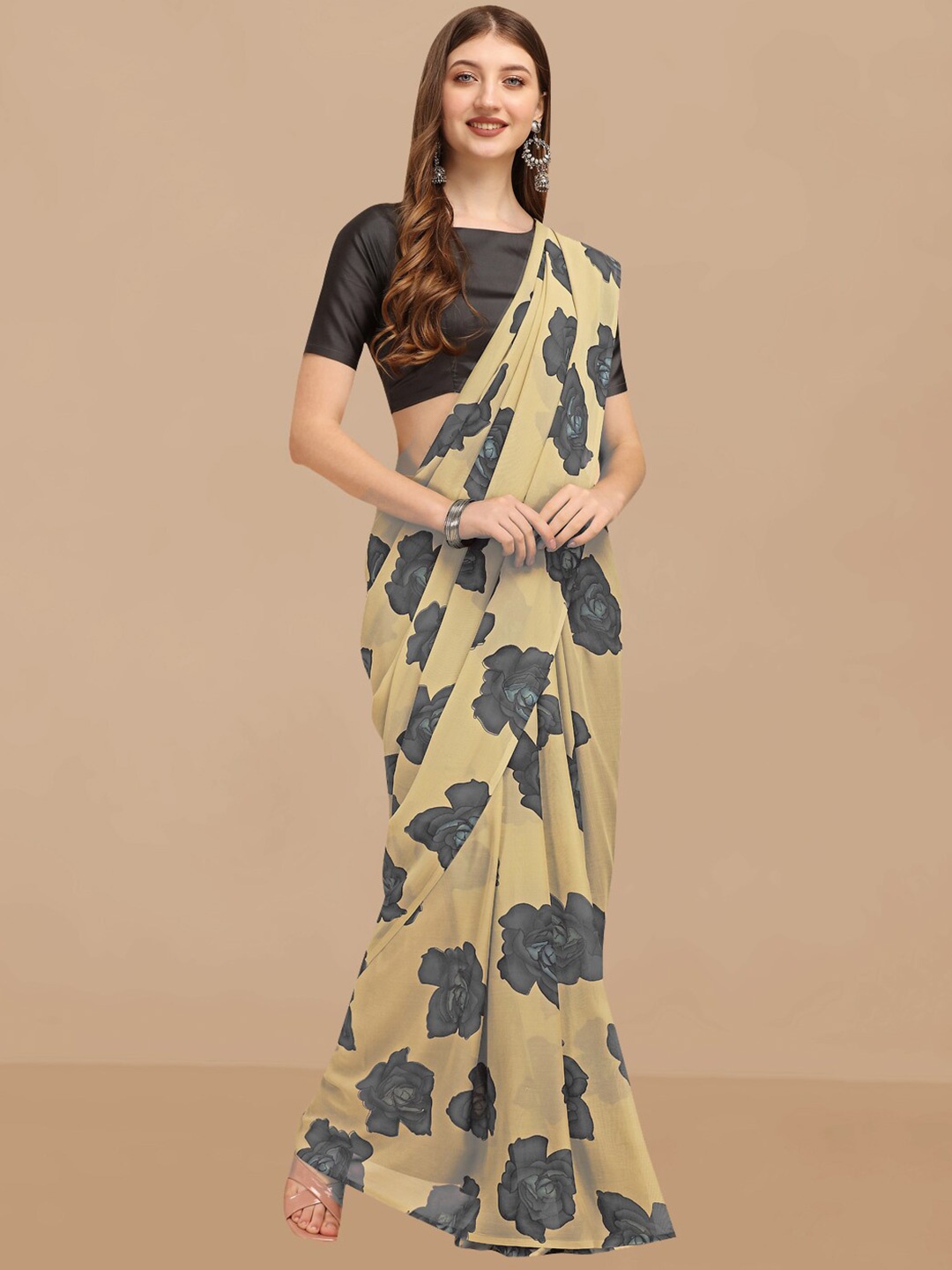 

Dori Floral Printed Pure Georgette Saree, Beige