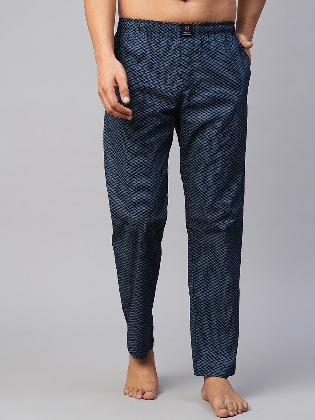 

URBAN SCOTTISH Men Printed Cotton Lounge Pants, Navy blue