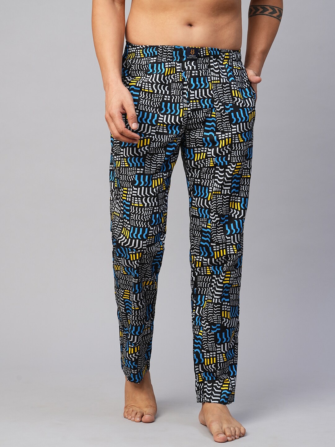 

URBAN SCOTTISH Men Printed Cotton Lounge Pants, Blue