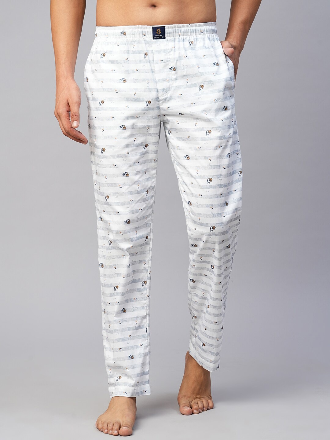 

URBAN SCOTTISH Men Printed Cotton Lounge Pants, White