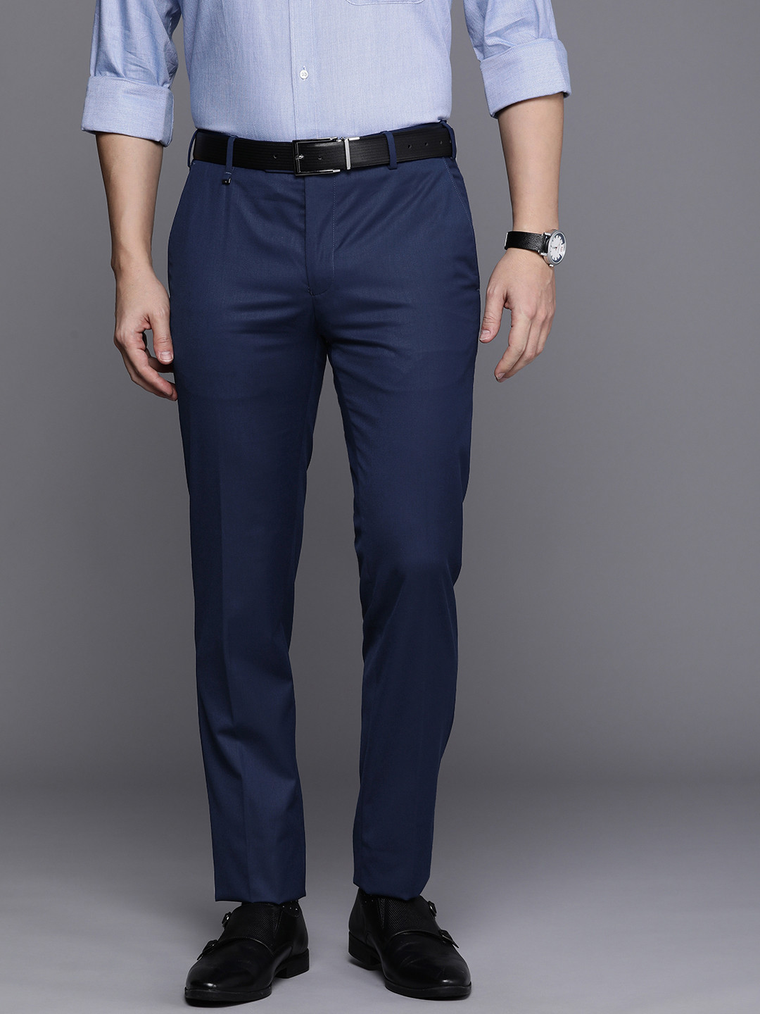 

Raymond Men Slim Fit Formal Trousers, Blue