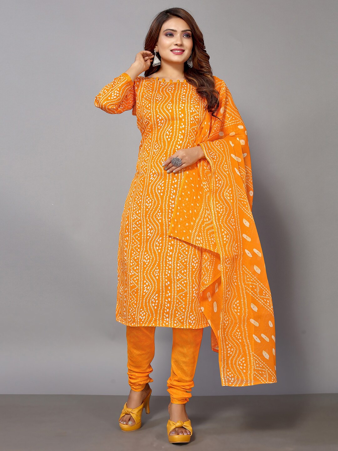 

KALINI Bandhani Printed Unstitched Dress Material, Yellow