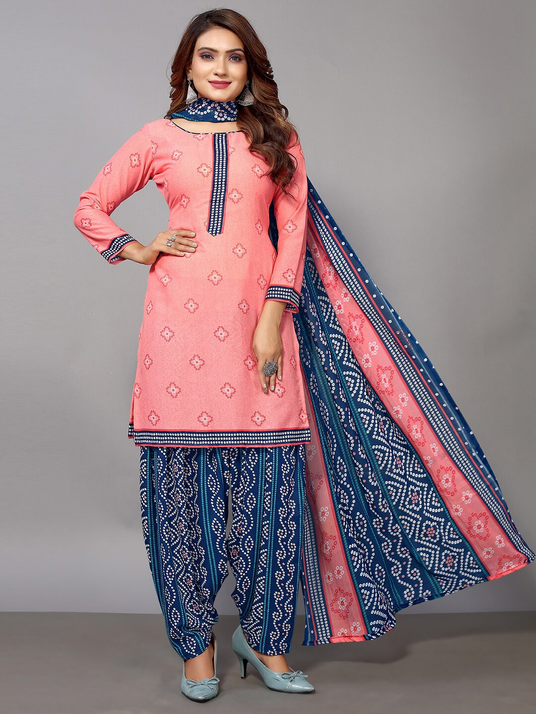 

KALINI Geometric Printed Unstitched Dress Material, Pink