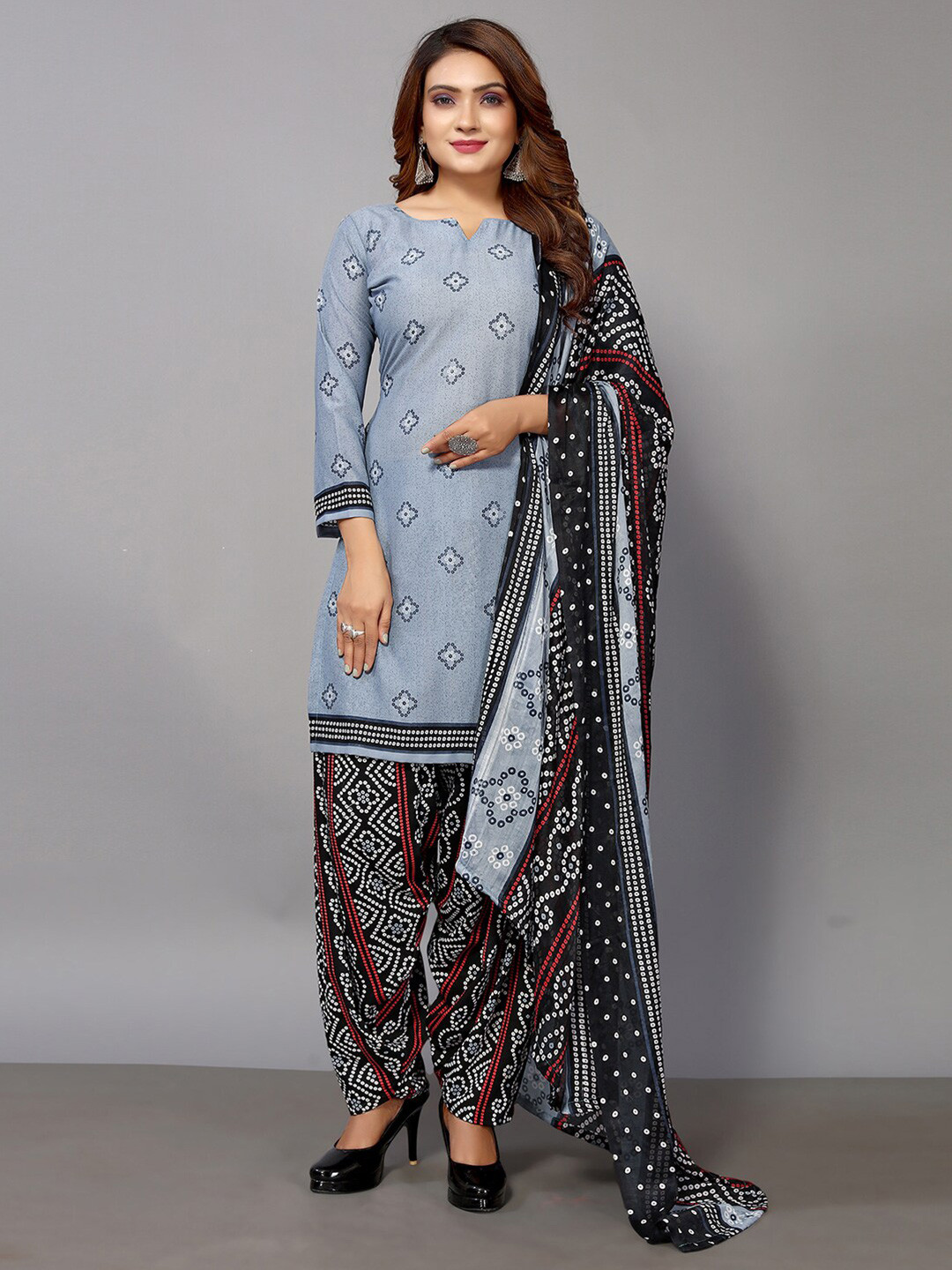 

KALINI Floral Printed Unstitched Dress Material, Grey