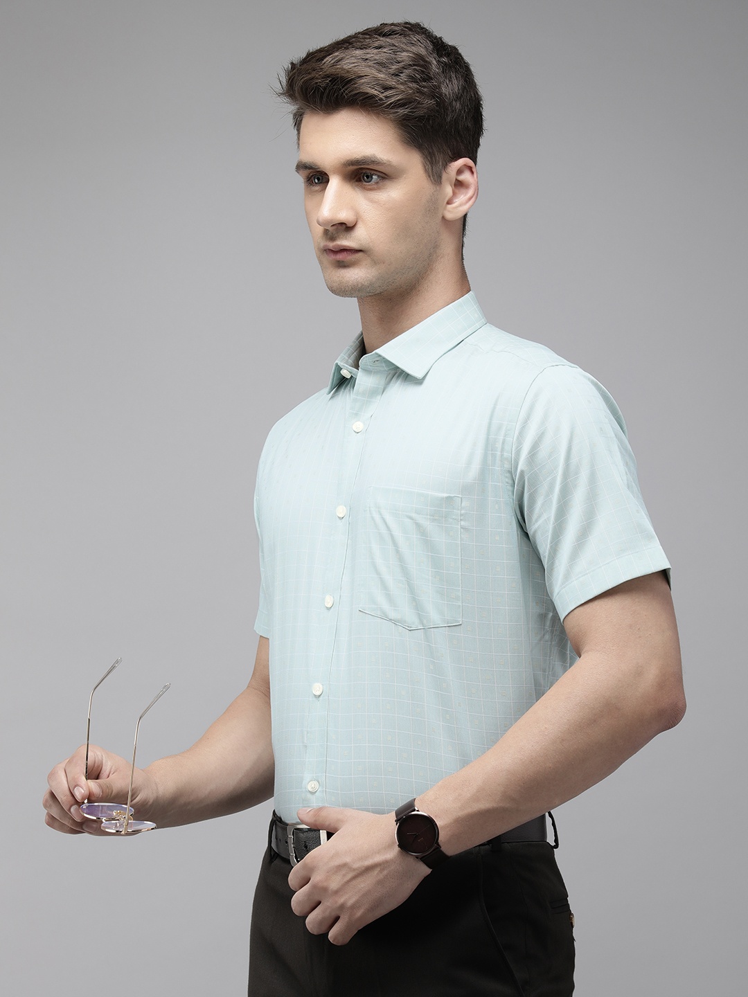 

Park Avenue Grid Tattersall Checked Pure Cotton Formal Shirt, Blue