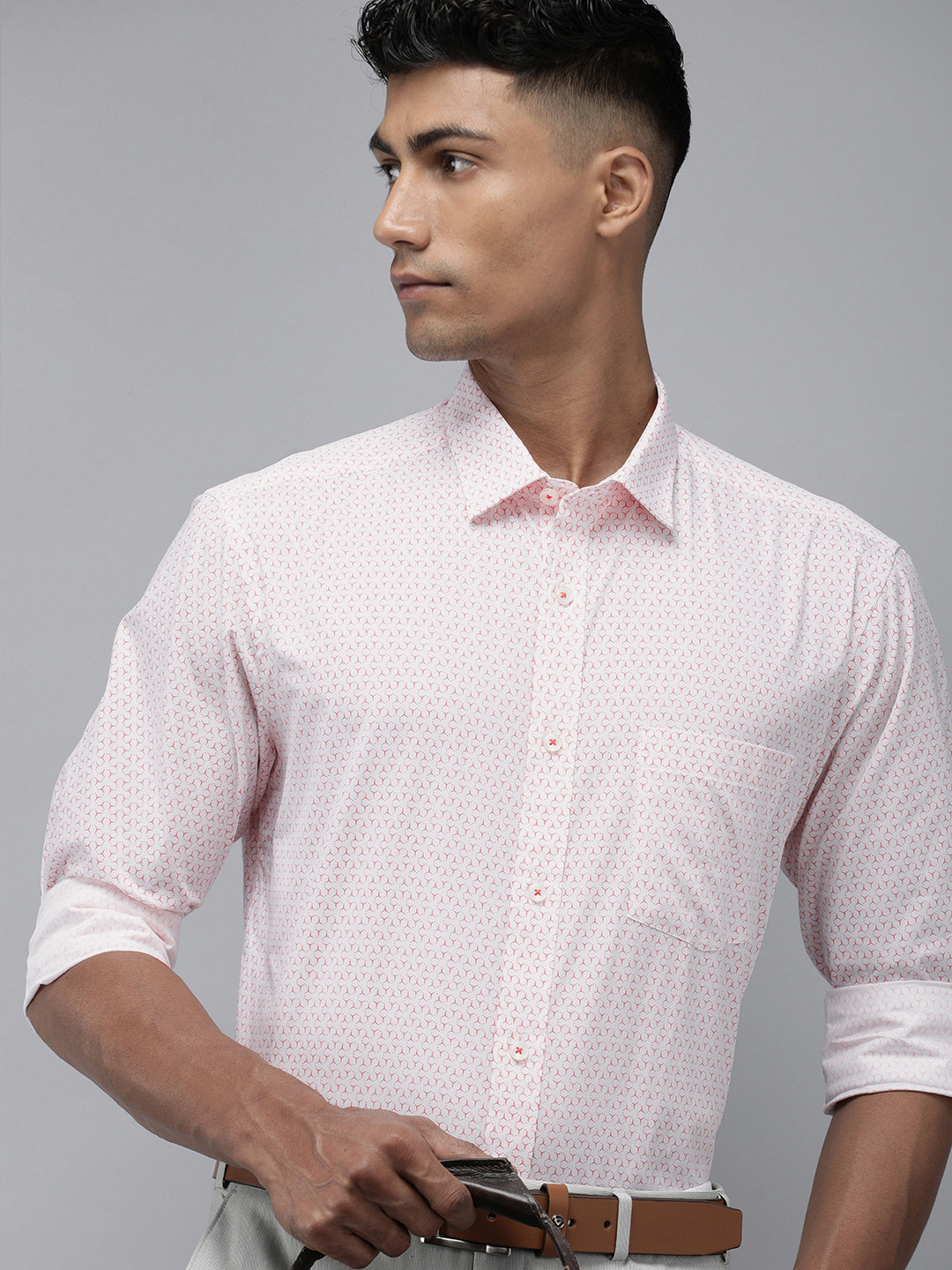 

Park Avenue Geometric Printed Pure Cotton Formal Shirt, Red