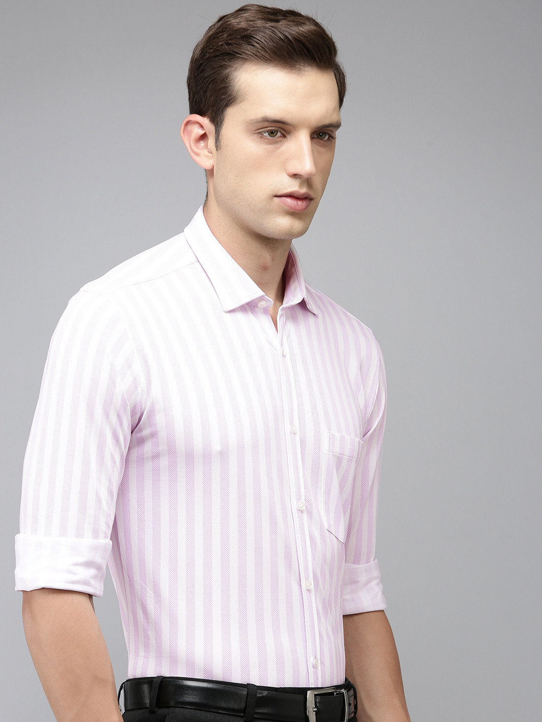 

Park Avenue Men Purple Slim Fit Opaque Striped Formal Shirt