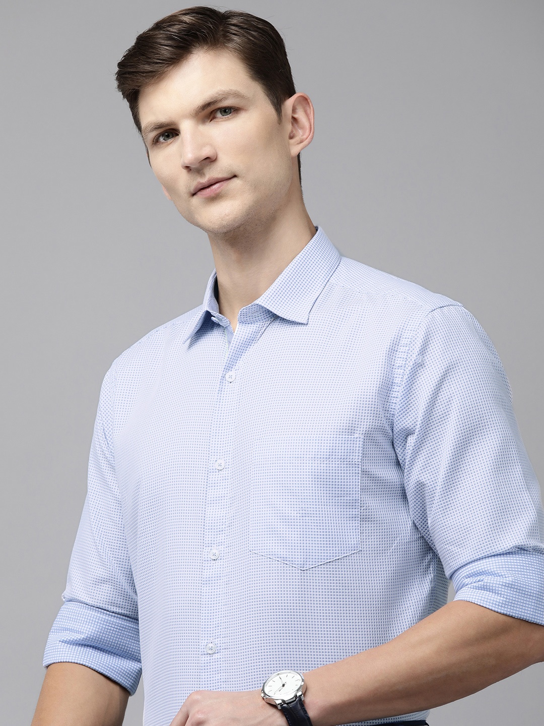 

Park Avenue Men Pure Cotton Slim Fit Printed Formal Shirt, Blue