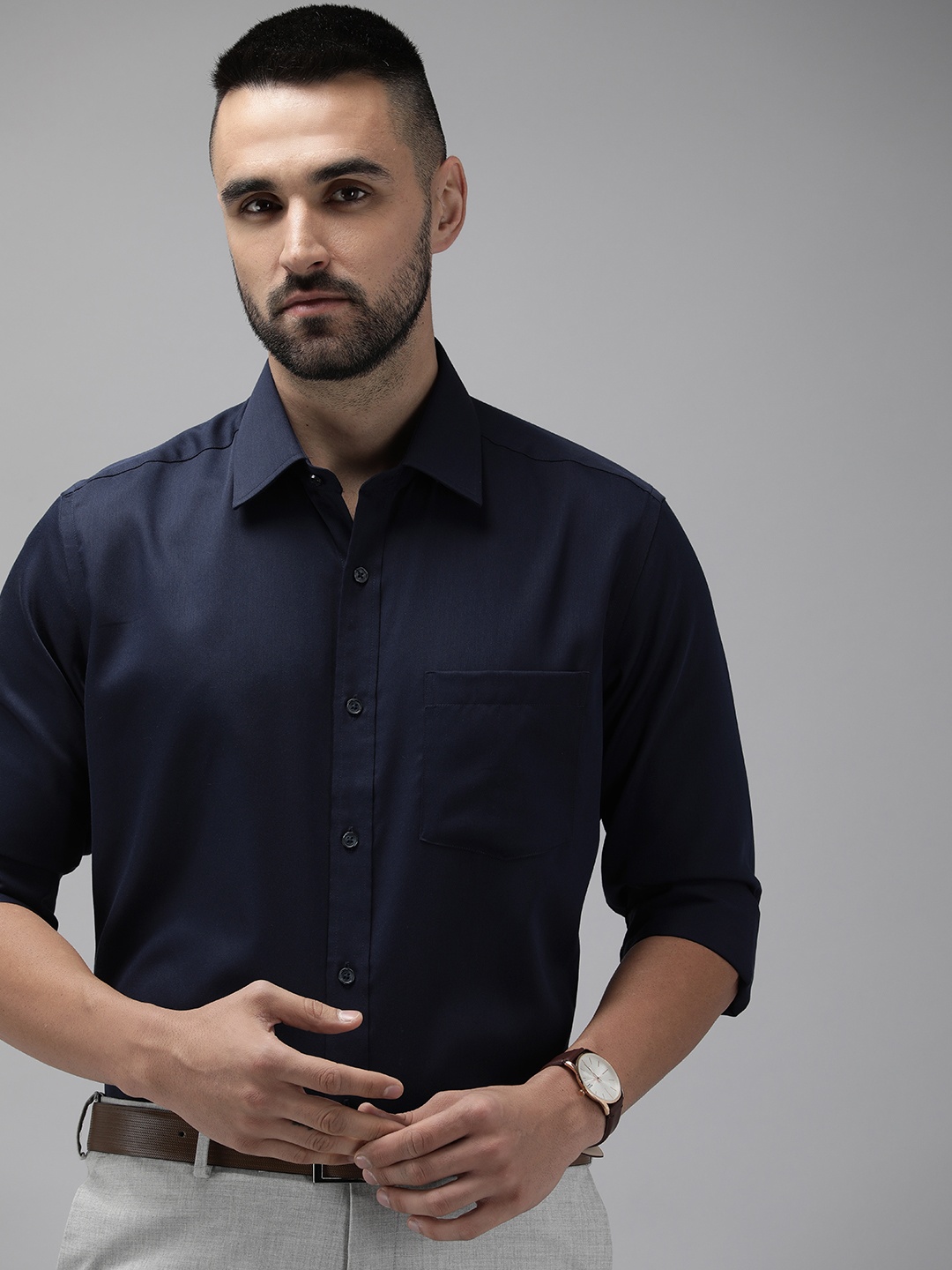 

Park Avenue Pure Cotton Wrinkle Free Opaque Formal Shirt, Navy blue