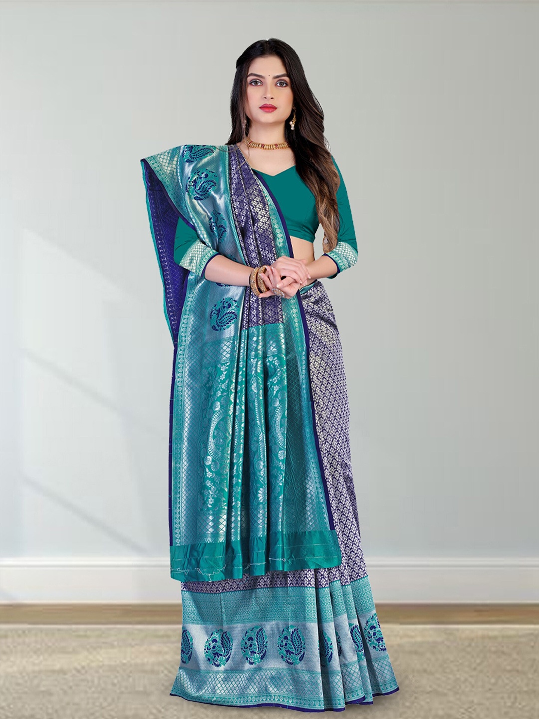 

N N ENTERPRISE Ethnic Woven Design Zari Kanjeevaram Saree, Blue