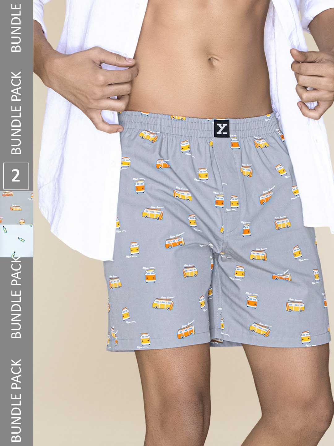 

XYXX Men Printed Pack of 2 Combed Cotton Surf Boxer, Grey