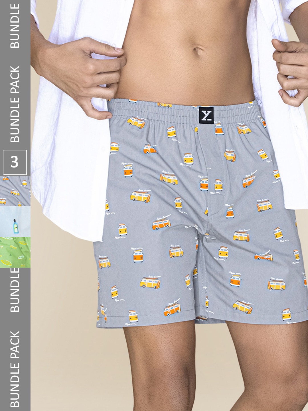 

XYXX Men Printed Pack Of 3 Combed Cotton Surf Boxer XYBOX3PCKN251, Blue