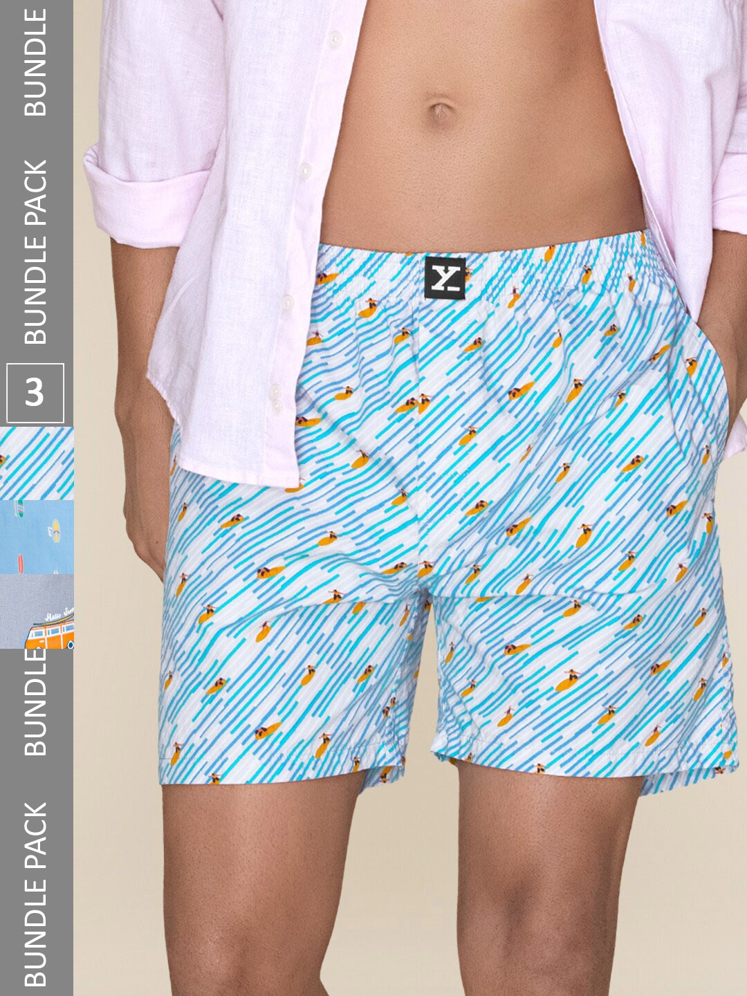 

XYXX Men Printed Pack Of 3 Combed Cotton Surf Boxer XYBOX3PCKN252, Blue