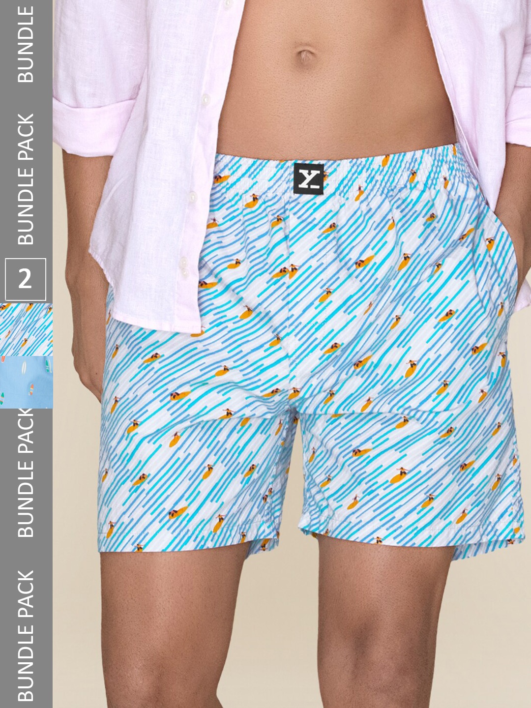 

XYXX Men Printed Pack Of 2 Combed Cotton Surf Boxer XYBOX2PCKN378, Blue