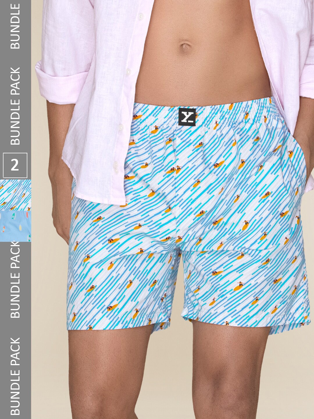 

XYXX Men Printed Pack of 2 Combed Cotton Surf Boxers-XYBOX2PCKN378, Blue