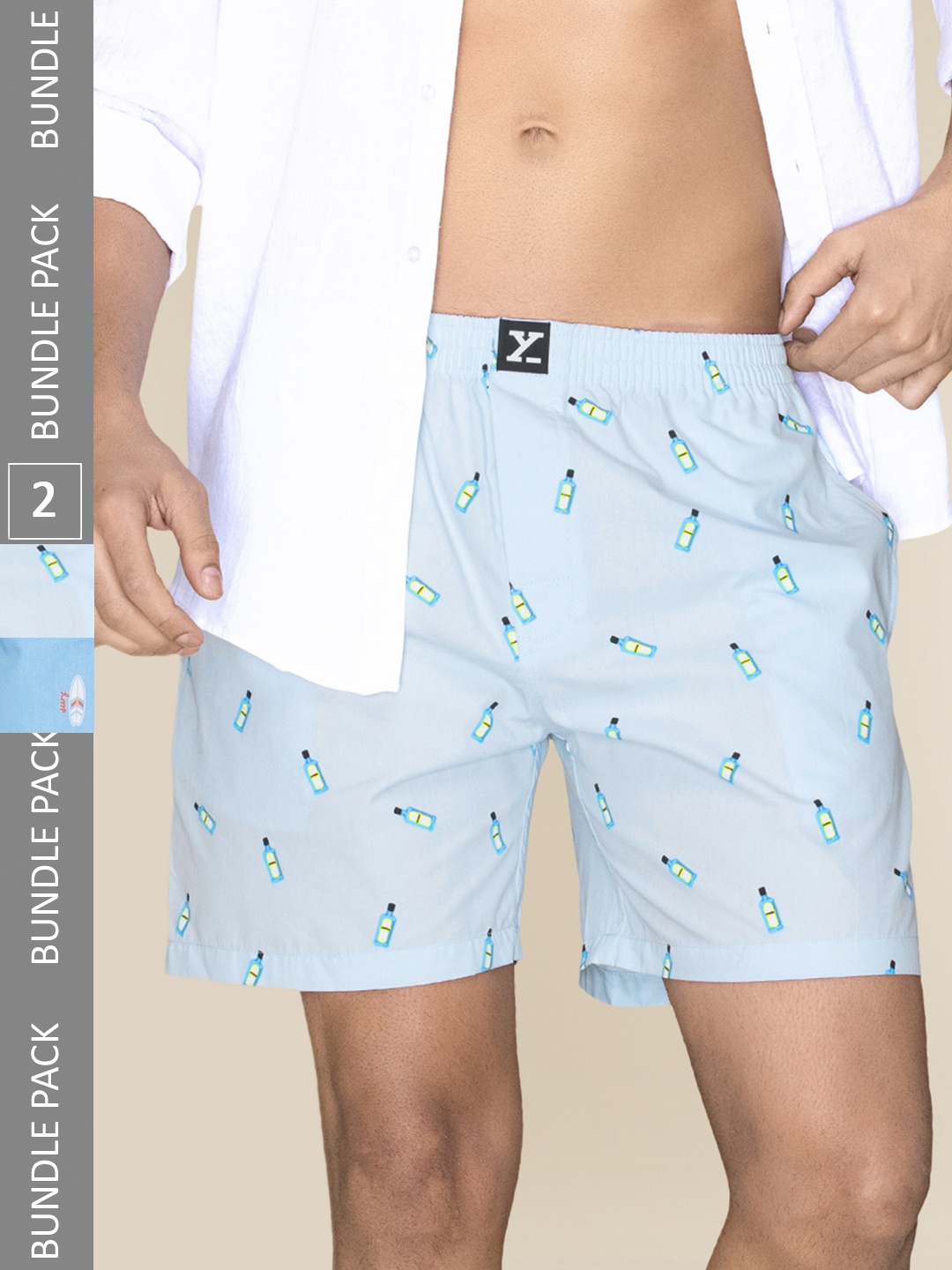 

XYXX Men Printed Pack of 2 Combed Cotton Surf Boxer, Blue