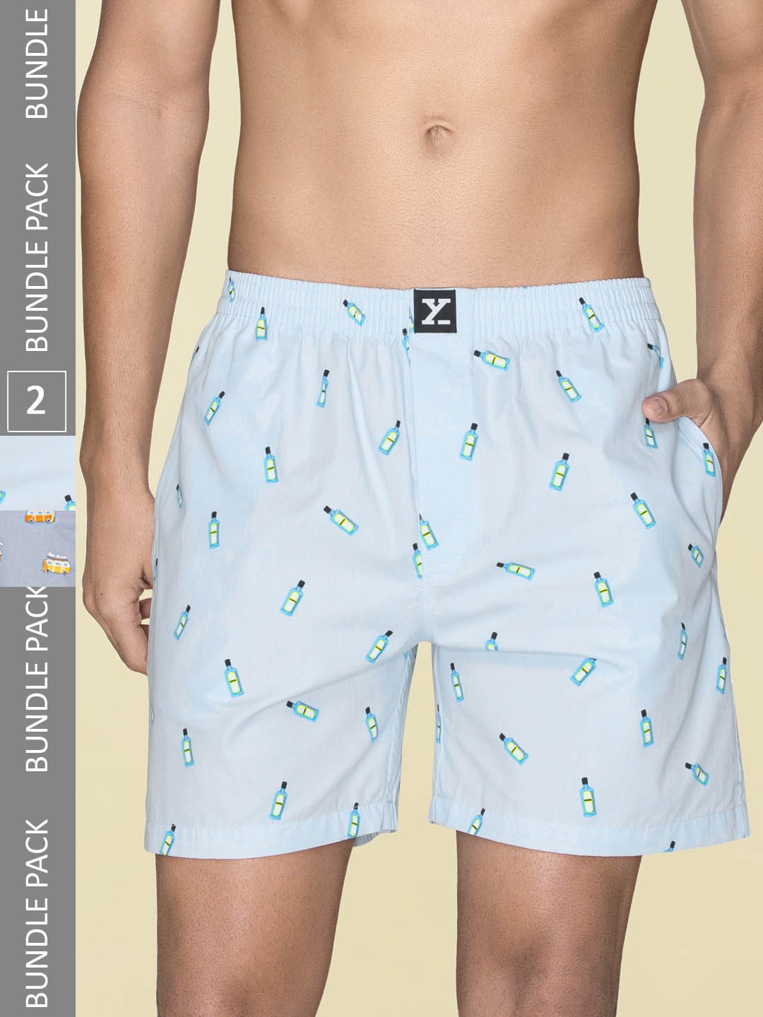 

XYXX Men Printed Pack Of 2 Combed Cotton Surf Boxer XYBOX2PCKN383, Blue