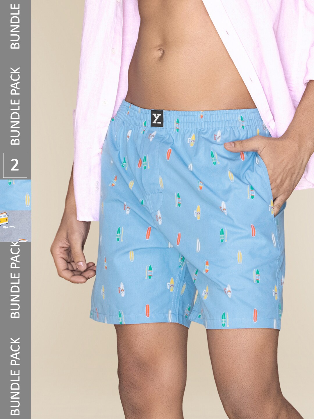 

XYXX Men Printed Pack Of 2 Combed Cotton Surf Boxer XYBOX2PCKN381, Turquoise blue