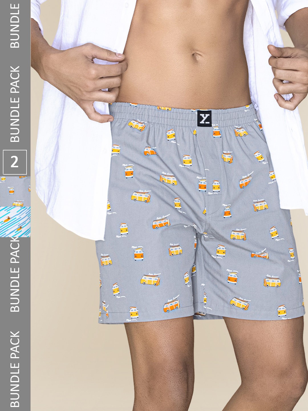 

XYXX Men Printed Pack of 2 Combed Cotton Surf Boxers-XYBOX2PCKN379, Grey