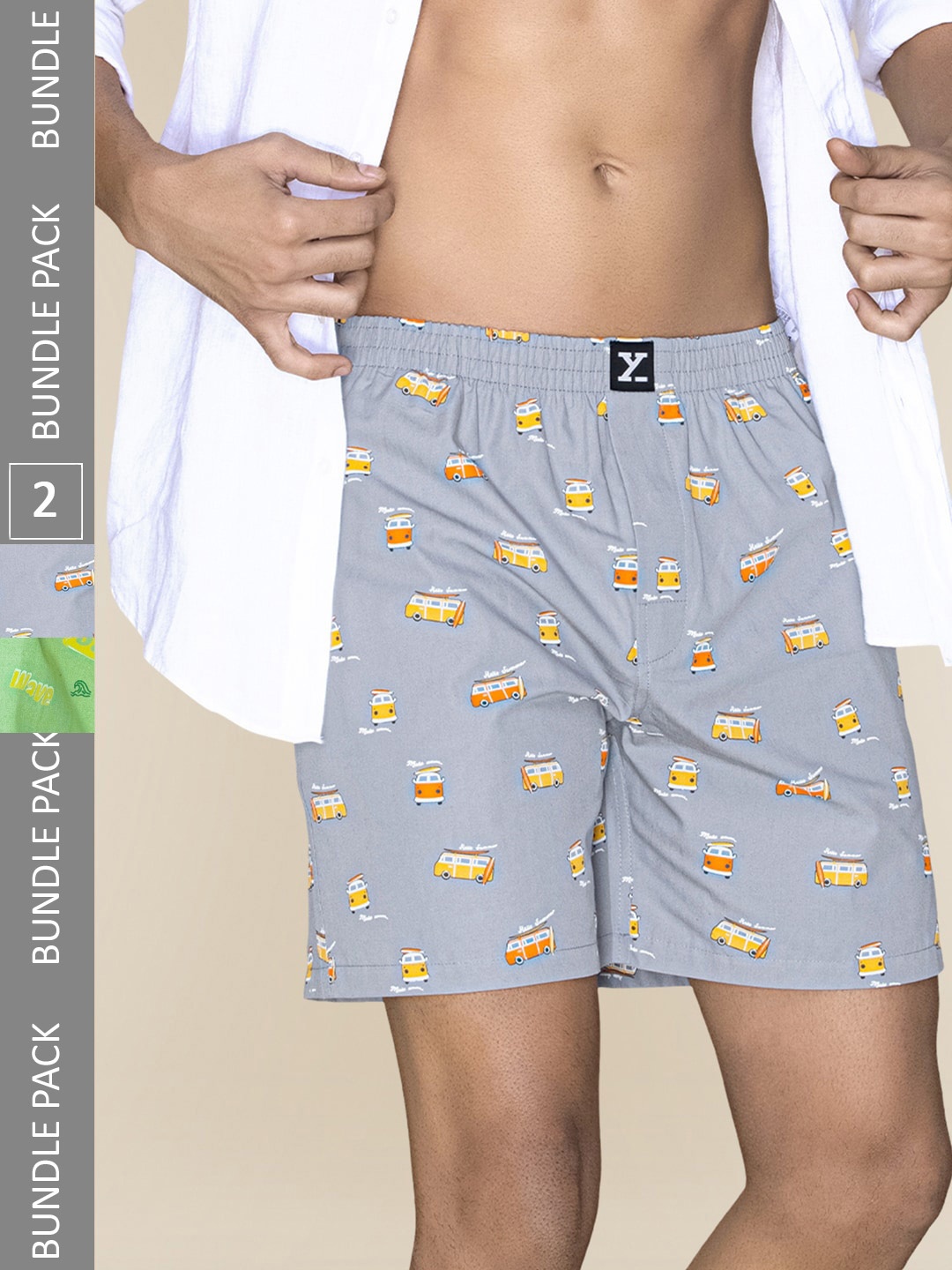 

XYXX Men Printed Pack Of 2 Combed Cotton Surf Boxer XYBOX2PCKN376, Green